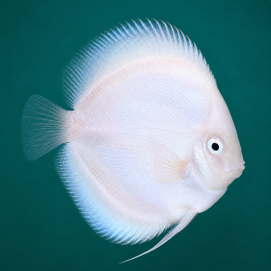 Snow White Discus fish with luminous pure white body and elegant translucent fins – TANAQUALIFE