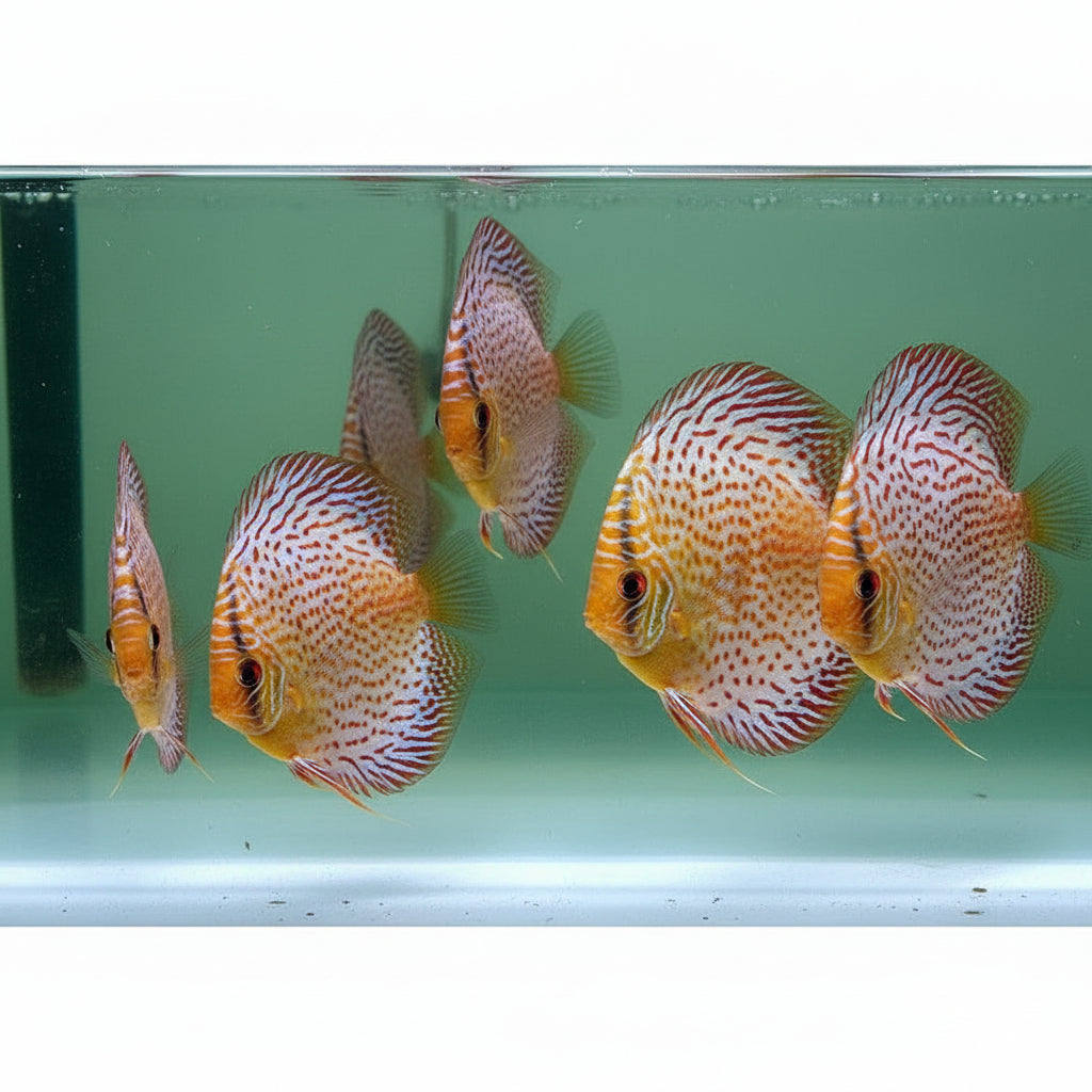Leopard Snakeskin Discus fish with intricate red pattern and white body – TANAQUALIFE